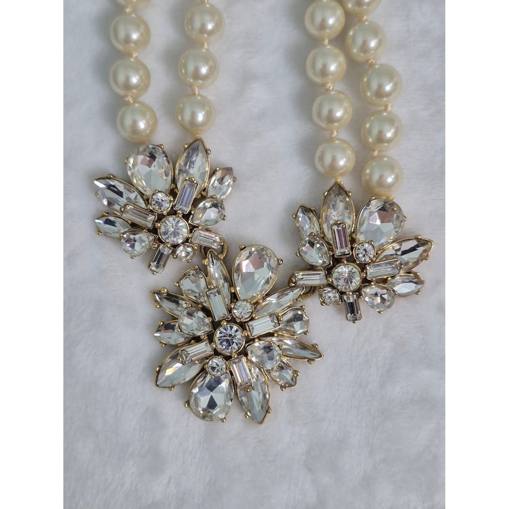 Necklace J. Crew Cream Gem Pearl Double Strand Statement Jewelry - Picture 15 of 16